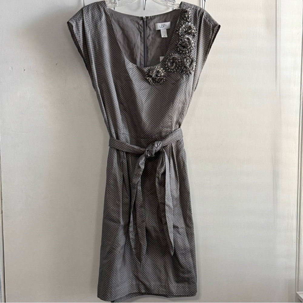 NWT Ann Taylor Loft grey Polka Dot Sz 8 Midi Dress